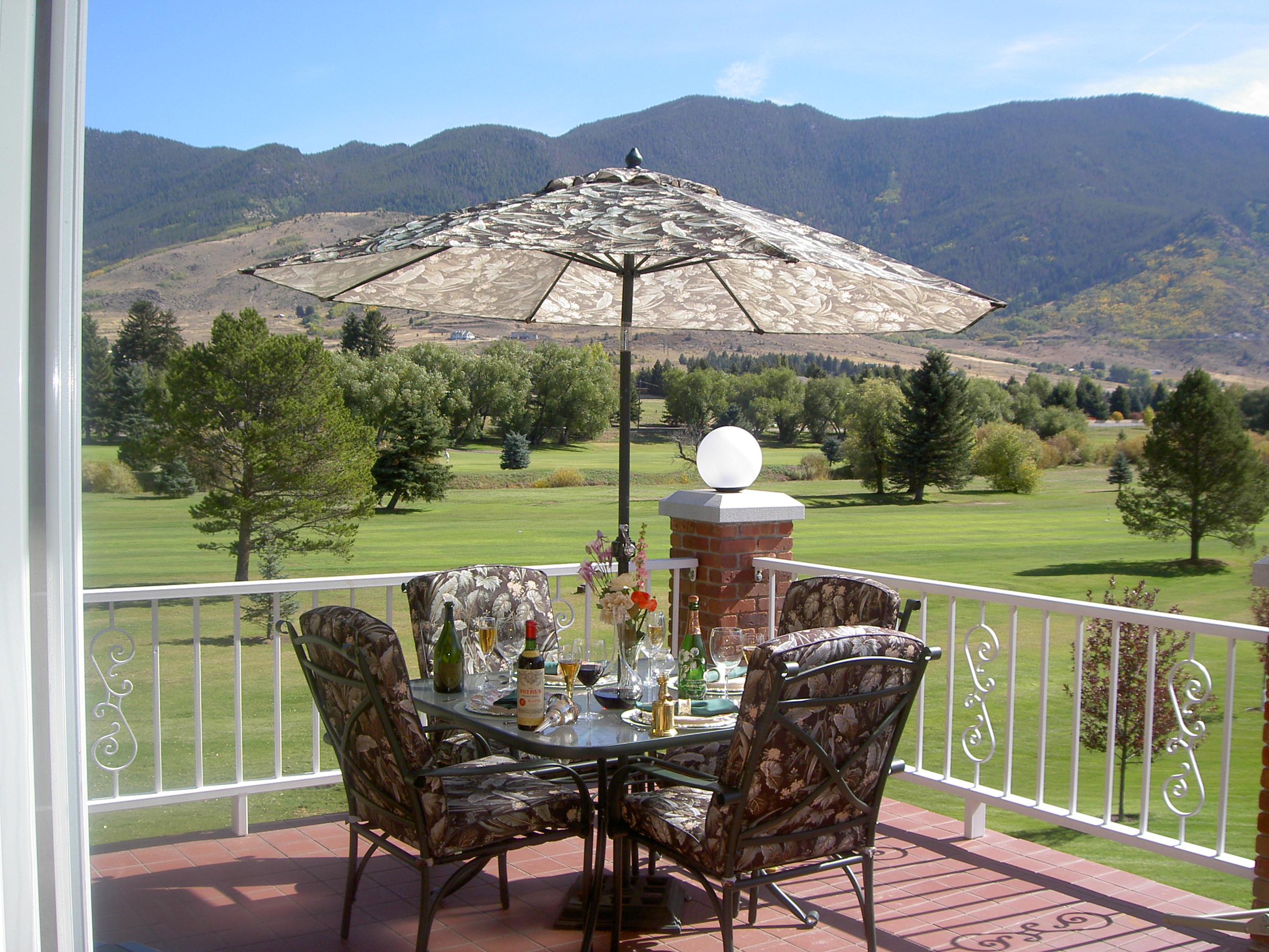 Stone patio seating at Toad Hall Manor